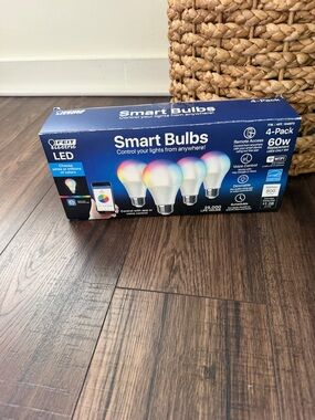 Feit Electric A800/RGBW/4 Smart LED Bulbs 4-Pack 60W WiFi Alexa Google New